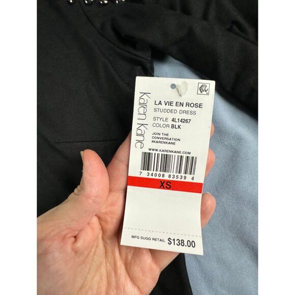 NWT Karen Kane Women's La Vie En Rosa Studded Dress XS Black Cold Shoulder - Picture 6 of 6